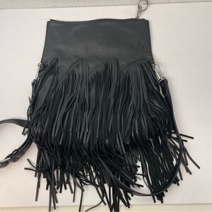 Elizabeth and James Calfskin Fringe Crossbody Bag - Black